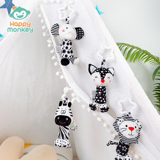 Happy monkey婴儿可爱小风铃玩具推车挂件新生儿追视黑白安抚摇铃 商品图1