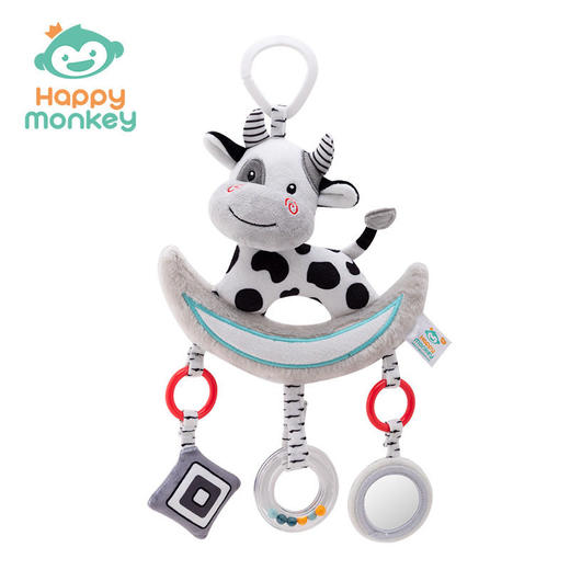Happy monkey黑白婴儿玩具幼儿音乐车床挂宝宝摇铃床铃安抚玩具 商品图4