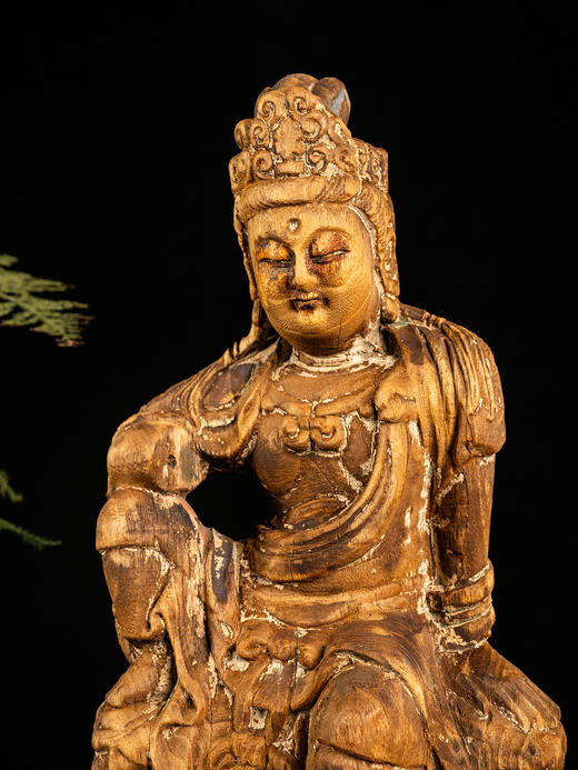 清	木雕自在观音木造像 商品图4