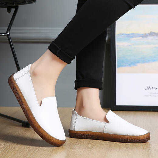 春季真皮圆头平底休闲女士舒适单鞋202 商品图2