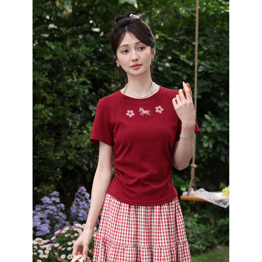 鹿向南【0330/20:00新品前一小时7折限量100件】红色T恤 商品图3