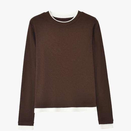 【门店同款】MAXNEW极简风黑色长袖T恤女圆领百搭轻奢针织衫上衣 商品图2