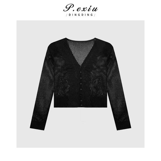 04-1潘依绣丁丁宠粉气质女神蕾丝拼接镂空V领开衫Q6331 商品图0