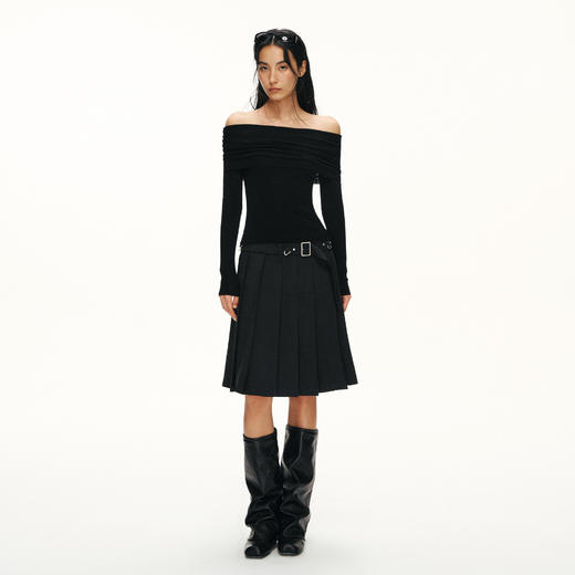 Ariseism黑标 100%羊毛一字肩针织衫女春季新款上衣 商品图3