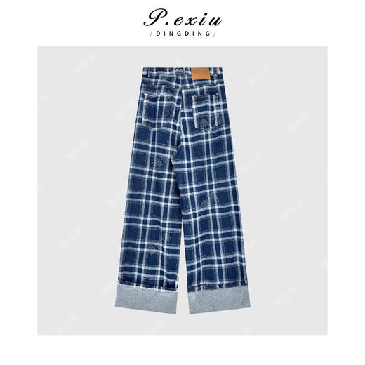 03-5潘依绣丁丁宠粉松弛复古感格子直筒休闲裤 Q8309 商品图1