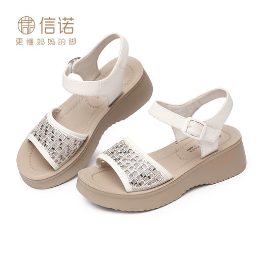 信诺一字带凉鞋厚底凉鞋女外穿时装凉鞋2026夏季新款软底妈妈凉鞋6L906-6 商品图4