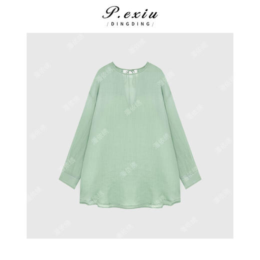 100%苎麻松弛慵懒感百搭圆领长袖衬衫 W-63723 商品图2