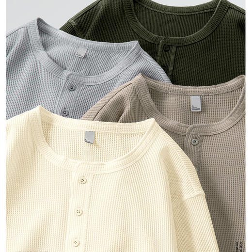 【门店同款】简约风亨利领长袖卫衣男春季华夫格百搭重磅透气上衣 商品图1