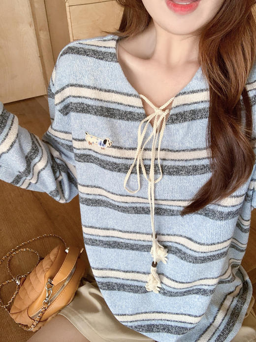 <曾小咸推荐>3.31现货秒杀 ！微信超特价！韩系条纹绑带针织长袖 日常189.99 立减110 秒杀79.99！！ 商品图5