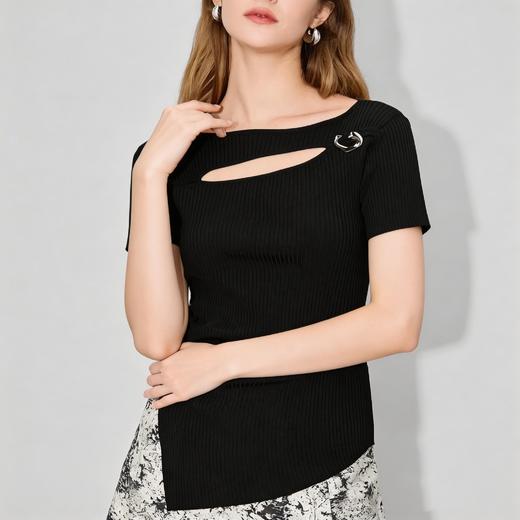 米思阳优雅镂空短袖针织衫女5Y25AU5413 商品图2