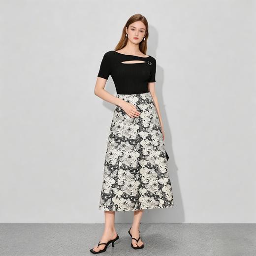 米思阳优雅镂空短袖针织衫女5Y25AU5413 商品图3