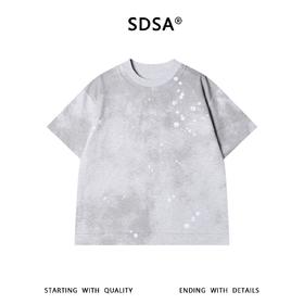 SDSA男装2026新款高贵轻奢美式扎染晕染泼墨印花圆领短袖T恤百搭