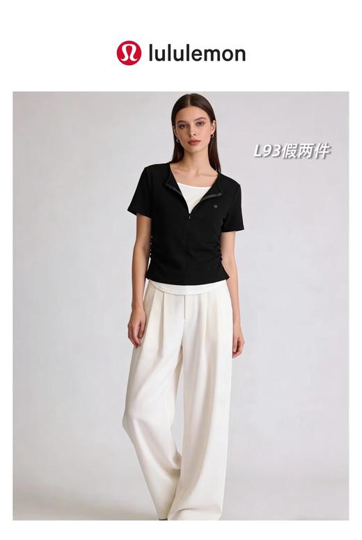 F032985一包2件装超重工半拉链假两件褶皱收腰女士短袖T恤 商品图8