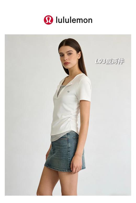 F032985一包2件装超重工半拉链假两件褶皱收腰女士短袖T恤 商品图7