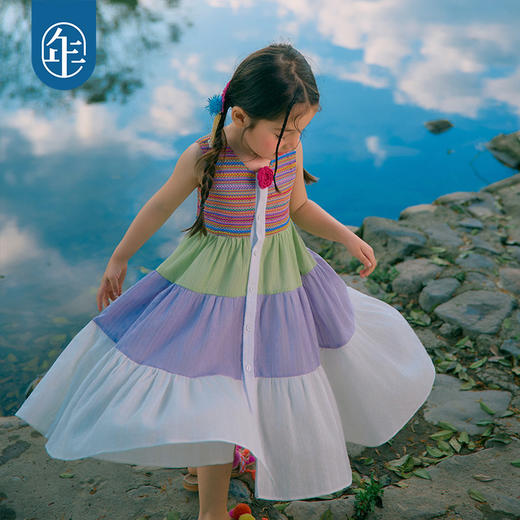 年衣童装儿童无袖连衣裙女童夏季新款民族背心裙A字拼接长裙裙子 商品图1
