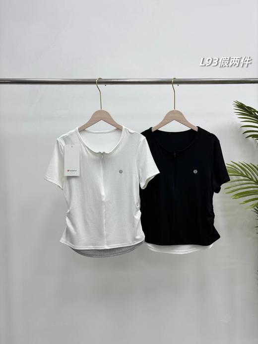 F032985一包2件装超重工半拉链假两件褶皱收腰女士短袖T恤 商品图1