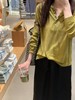 F032954显白老钱姜黄色春夏新款老钱风天爽亚麻排扣长袖针织衫 商品缩略图0