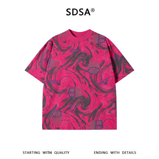 SDSA男装2026新款高贵轻奢美式水波纹字母圆领短袖T恤百搭上衣 商品图0
