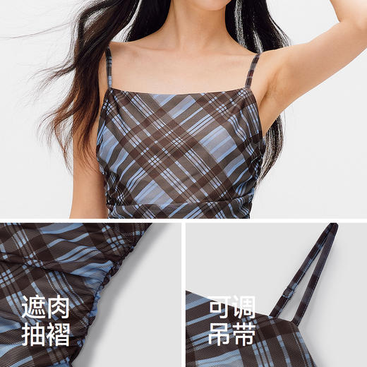 森马连衣裙女夏格纹褶皱2026新款复古设计感小众小性感辣妹吊带裙 商品图3