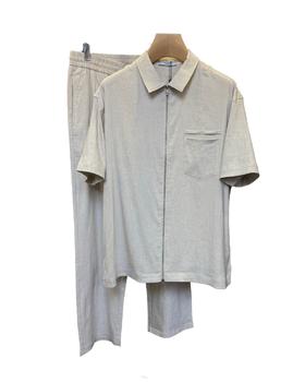 男款拉链短袖衬衫抽绳长裤套装zh020