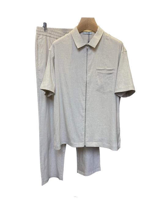 男款拉链短袖衬衫抽绳长裤套装zh020 商品图0