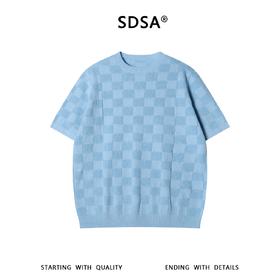 SDSA男装2026新款高贵轻奢潮牌简约棋盘格针织圆领短袖T恤百搭