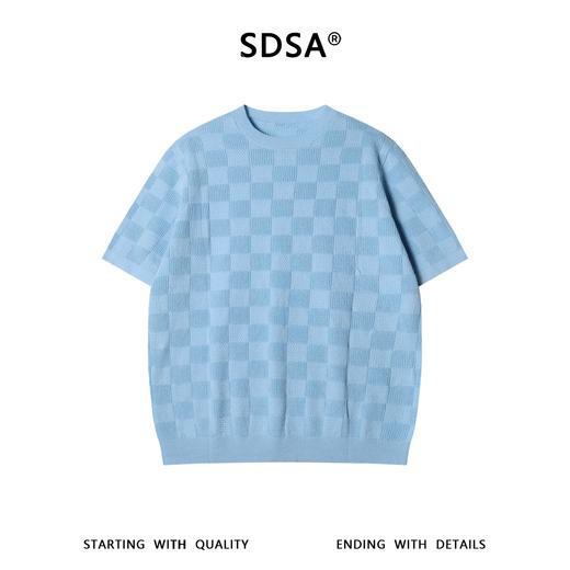 SDSA男装2026新款高贵轻奢潮牌简约棋盘格针织圆领短袖T恤百搭 商品图0