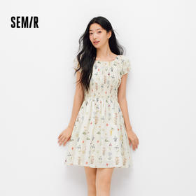 森马连衣裙女夏蝴蝶结收腰满印2026新款俏皮温柔浪漫少女感碎花裙