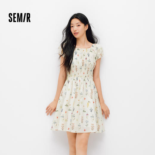 森马连衣裙女夏蝴蝶结收腰满印2026新款俏皮温柔浪漫少女感碎花裙 商品图0