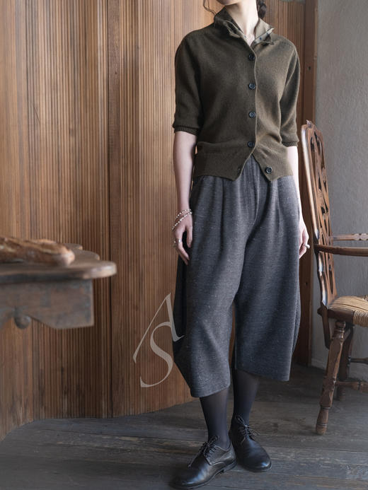 Boboutic 26SS 深灰星芒丝棉肌理针织褶裥茧型裤 商品图1