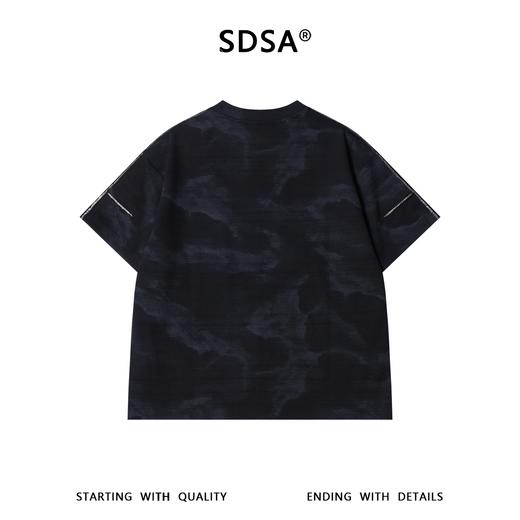 SDSA男装2026新款轻奢复古暗纹扎染袖口明线短袖T恤百搭圆领上衣 商品图4