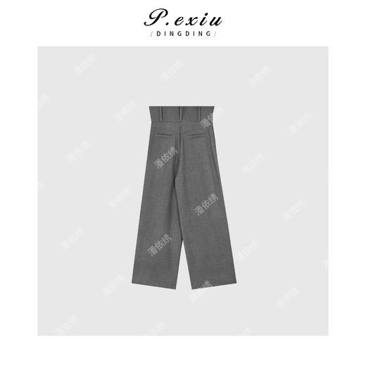 03-5潘依绣丁丁宠粉韩系简约拼格翻腰长裤休闲裤Q1553 商品图1