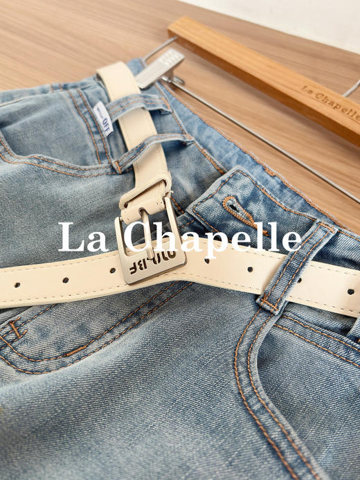 专柜实拍【莱赛尔混纺】拉夏贝尔/La Chapelle附腰带~高性价比！显瘦高腰单扣开叉别致设计感牛仔裤 商品图3