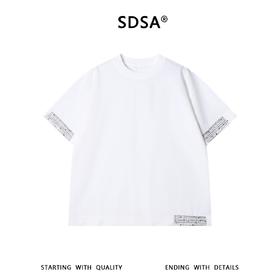 SDSA男装2026新款高贵轻奢简约网格钉珠拼接宽松短袖T恤百搭宽松