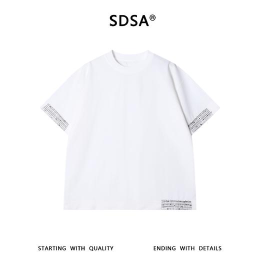 SDSA男装2026新款高贵轻奢简约网格钉珠拼接宽松短袖T恤百搭宽松 商品图0