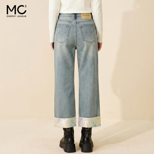 女装开扣国风拼接宽松直筒九分牛仔裤-6605N4212605 商品图3