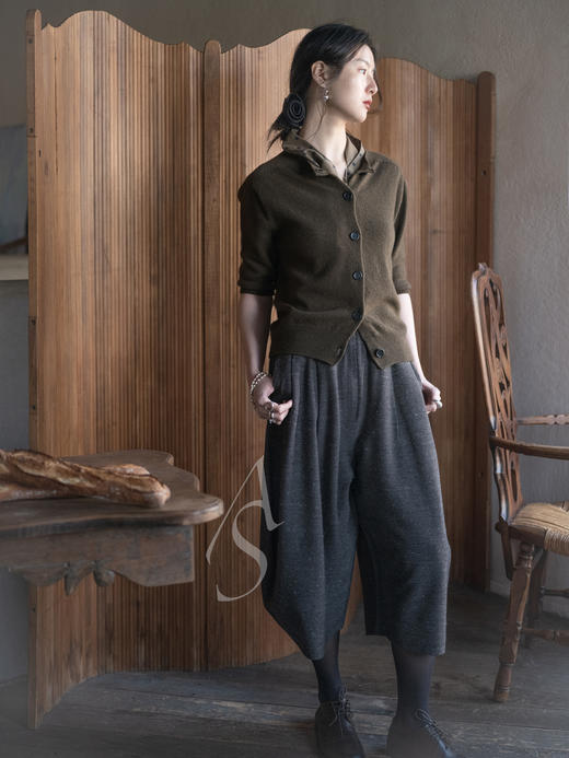 Boboutic 26SS 深灰星芒丝棉肌理针织褶裥茧型裤 商品图2