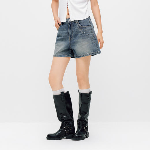 森马牛仔裤女夏季烫钻图案做旧2026新款甜酷街头女生个性时尚短裤 商品图2