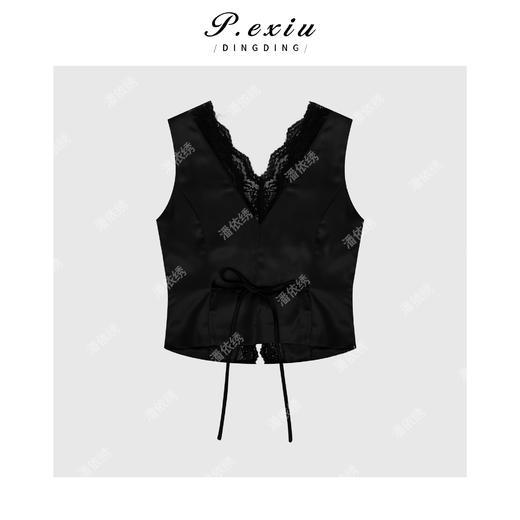 04-1潘依绣丁丁宠粉气质高级拼接蕾丝系绳V领马甲Q6542 商品图1