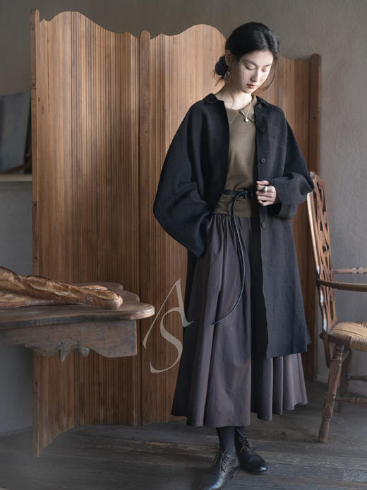 Mark Kenly Domino Tan 26SS 茄棕色NOVO松紧腰褶皱半裙 商品图6