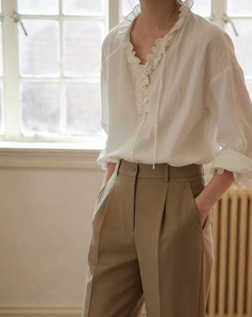 F032956法式浪漫花边领提花肌理荃棉全棉长袖衬衫 商品图1