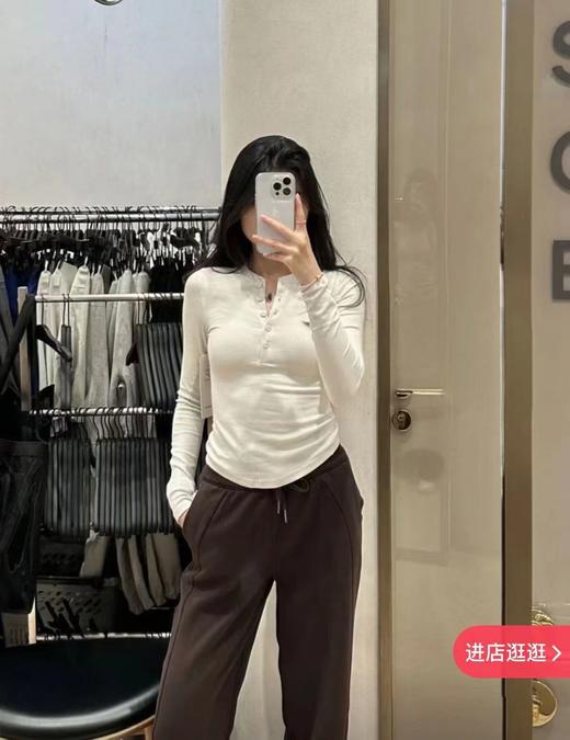 F032908气质美式亨利领T恤打底衫瑜伽运动修身正肩长袖上衣 商品图5