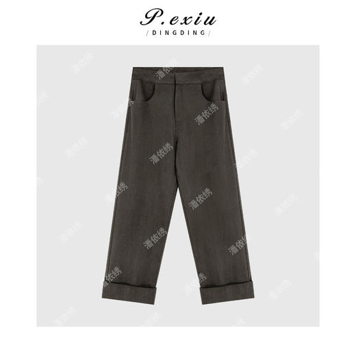 03-5潘依绣丁丁宠粉复古极简翻边直筒休闲裤Q6581 商品图0