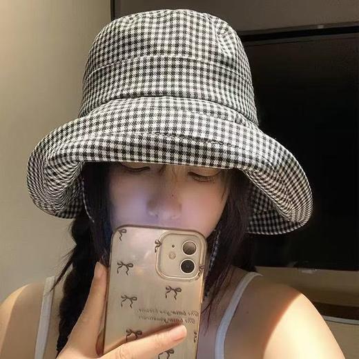千鸟格渔夫帽 女夏季大檐防紫外线户外遮阳防晒时尚百搭太阳帽盆帽 商品图1