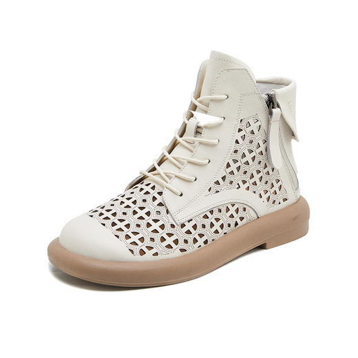 春季新款镂空马丁靴真皮短靴时尚复古风女靴侧拉链低筒镂空马丁靴9027-0 商品图4