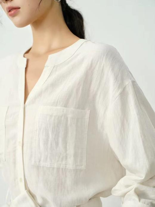 F032955夏季法式收腰新品亚麻显瘦中袖V领系带衬衫 商品图5