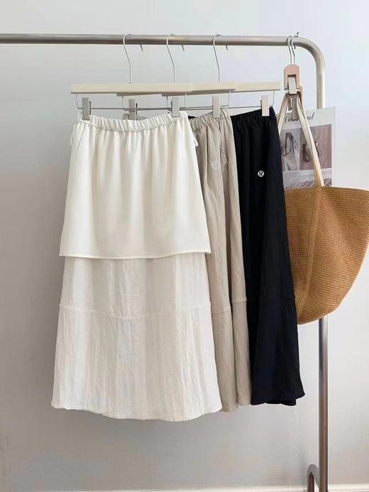 F032978拼接式剪裁柔软亲肤天丝亚麻半身裙中长裙 商品图1