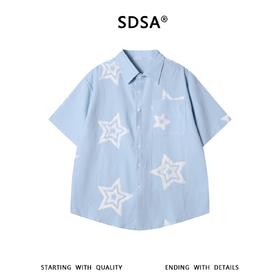 SDSA男装2026新款高贵轻奢潮牌简约撞色刺绣星星短袖衬衫百搭休闲