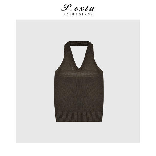 03-5潘依绣丁丁宠粉简约V领针织挂脖吊带Q38773 商品图0