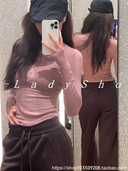 F032908气质美式亨利领T恤打底衫瑜伽运动修身正肩长袖上衣 商品图3